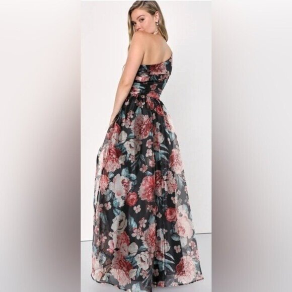 LULUS Bringing the Charm Floral Full Length Organza Gown One Shoulder NWT Sz S - Picture 3 of 11